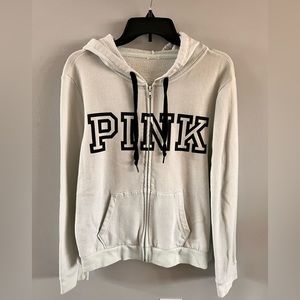 PINK. Light blue full zip sweatshirt. Size M.